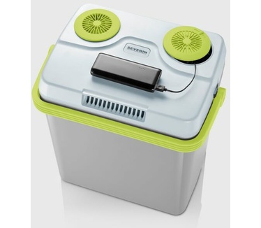 Severin KB 2925 Elektrische koelbox, met koel- en warmhoudfunctie, autokoelbox met 3 aansluitingen (USB, voeding en sigarettenaansteker) (25 liter),koelbox grijs/groen