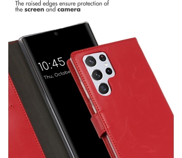 Selencia Echt Lederen Bookcase Samsung Galaxy S22 Ultra - Rood