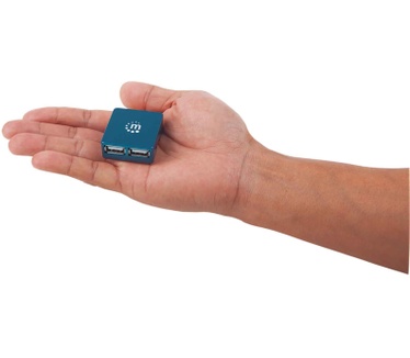 Manhattan USB 2.0 Micro Hub, 4x USB 2.0 ports, Bus Power, Blue, Blister