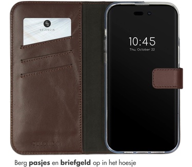 Selencia Echt Lederen Bookcase iPhone 14 Pro Max - Bruin