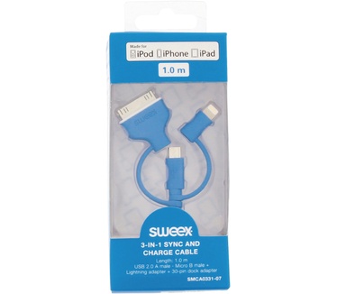 Sweex USB 2.0 / Micro-USB + Lightning + 30-pin, 1 m