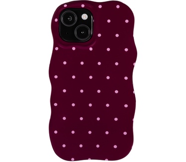 Selencia Vivid Wavy Backcover met MagSafe voor de Apple iPhone 15 - Happy Dots Burgundy