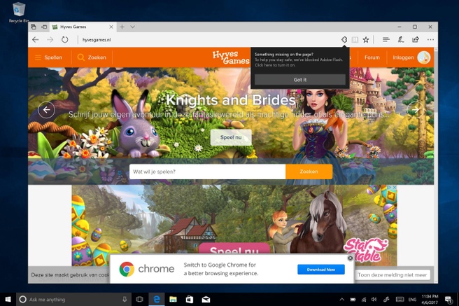 Windows 10 Creators Update Flash block