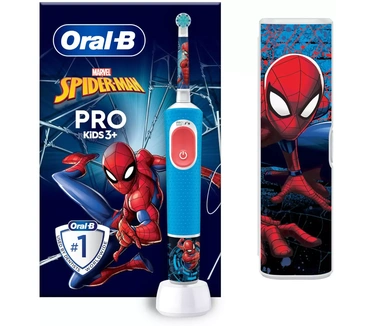 Oral-B Braun Pro Kids 1 Marvel Spider-Man-handgreep, 1 borstel, 1 reisetui, elektrische tandenborstel, vanaf 3 jaar