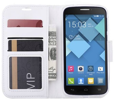 Luxe Lederen Bookcase hoesje voor de Alcatel One Touch Pop C7 - Wit (Alcatel One Touch Pop C7) Wit