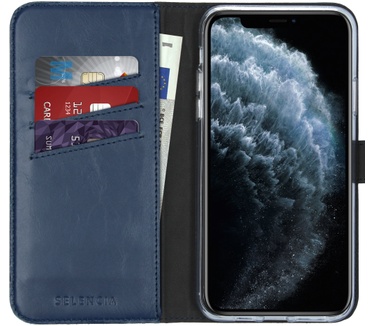 Selencia Echt Lederen Bookcase iPhone 11 Pro Max - Blauw
