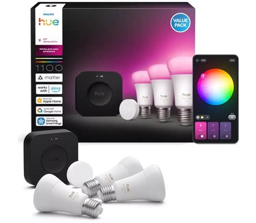Philips Hue Starterkit: 3 E27 lampen + Smart button + Bridge Pro