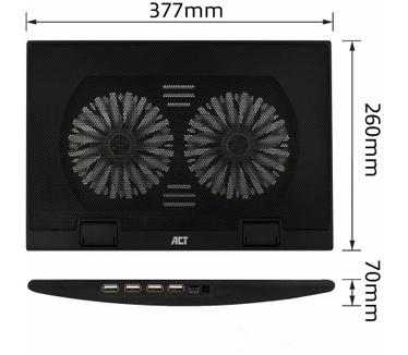 ACT AC8105 Laptopstandaard, tot 17”, in hoogte verstelbaar (2 standen), 4-poorts hub