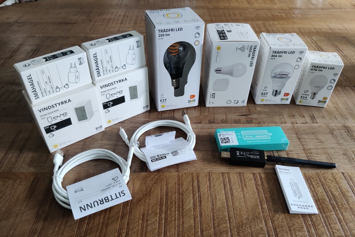 Sonoff ZigBee stick E met IKEA Trådfri LED en Vindstyrka luchtkwaliteit monitor