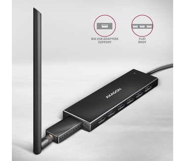 Axagon HUE-F7A 7x USB 3.2 Gen 1 ALU FLAT hub micro power IN 1m USB-A