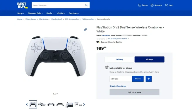 Best Buy-productpagina van V2 van DualSense-controller