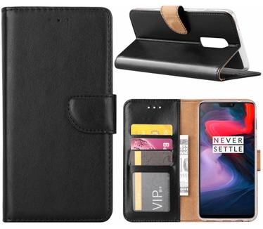 Luxe Lederen Bookcase hoesje voor de OnePlus 6 - Zwart (OnePlus 6) Zwart