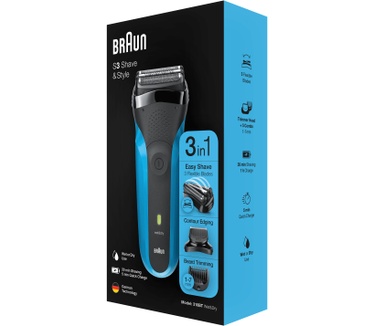 Braun Series 3 Shave&Style 310BT Elektrisch Scheerapparaat, Wet&Dry Scheermes Voor Man, Zwart/Blauw