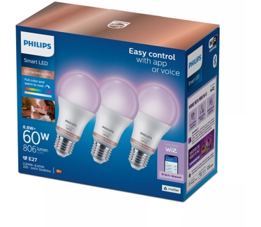 Philips Slimme LED RGB-lamp, A60, E27-fitting, 806 lm, 3-pack