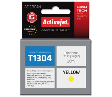 Activejet Activejet AE-1304N inkt (vervangt Epson T1304; Supreme; 18 ml; geel)