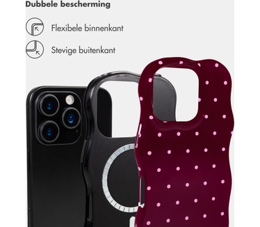 Selencia Vivid Wavy Backcover met MagSafe voor de Apple iPhone 16 Pro - Happy Dots Burgundy