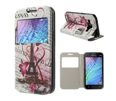qMust Window Cover Samsung Galaxy J1 - hoes met zichtvenster - Eiffel Tower