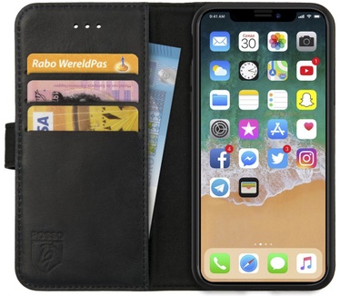 Rosso Deluxe Apple iPhone X Hoesje Echt Leer Book Case Zwart (Apple iPhone X) Zwart
