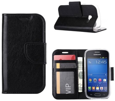Luxe Lederen Bookcase hoesje voor de Samsung Galaxy Trend Lite - Zwart (Samsung Galaxy Trend Lite) Zwart