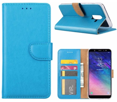 Merkloos Luxe Lederen Bookcase hoesje voor de Samsung Galaxy A6 Plus 2018 - Blauw (Samsung Galaxy A6 Plus 2018) Blauw