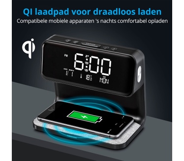 Medion Medion P66075 - Digitale wekker - Slaapkamer - Klok - QI Smartphone laadvlak - Zwart