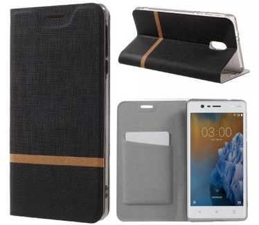 qMust Nokia 3 Wallet Case - TPU frame - Striped Black