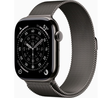 Apple Watch Series 11, 46mm, GPS + Cellular, Titanium, Milanees bandje S/M, Zwart (Zwart)