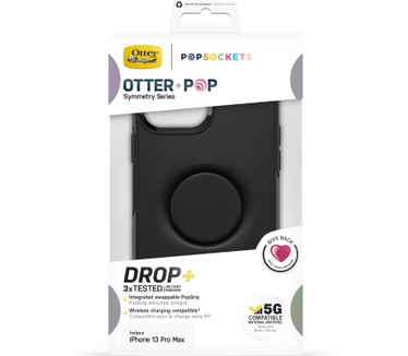 Otterbox OtterBox Otter+Pop Case voor iPhone 13 Pro Max / iPhone 12 Pro Max, Schokbestendig, Valbestendig, Beschermhoes met PopSockets PopGrip, 3x getest volgens militaire standaard, Antimicrobieel, Zwart