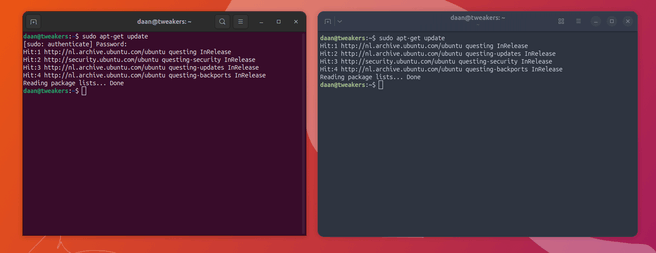 Ubuntu 25.10 - Gnome-terminal naast Ptyxis