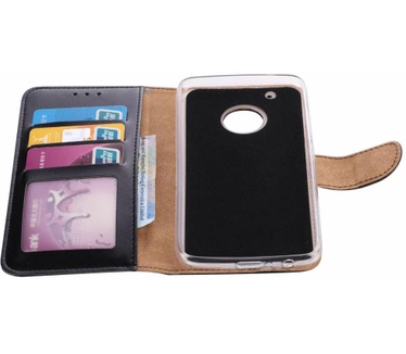 Luxe Lederen Bookcase hoesje voor de Motorola Moto G5 Plus - Zwart (Motorola Moto G5 Plus) Zwart