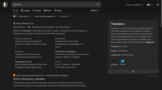 DuckDuckGo Tweakers