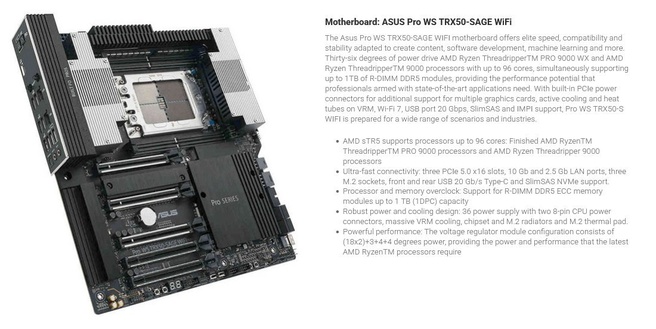 ASUS productpagina meldt onaangekondigde Threadripper 9000-cpu's