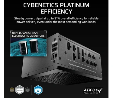 iCUE LINK HXi SHIFT Series, iCUE LINK HX1000i SHIFT, 1000 Watt, Cybenetics Platinum, Fully Modular, Power Supply, C14 Version