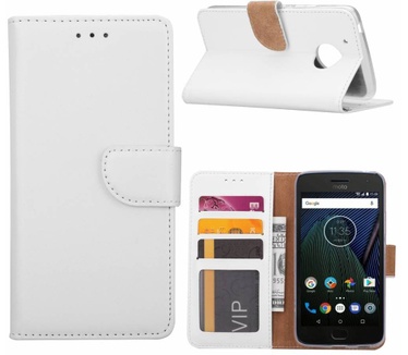 Luxe Lederen Bookcase hoesje voor de Motorola Moto G5 - Wit (Motorola Moto G5) Wit