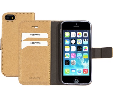 Mobiparts Saffiano Wallet Case Apple iPhone 5, iPhone 5S, iPhone SE Gold