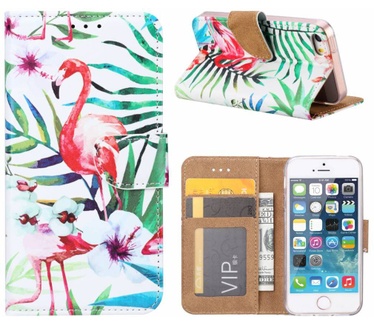 Flamingo print lederen Bookcase hoesje voor de Apple iPhone SE - Wit (Apple iPhone SE) Wit