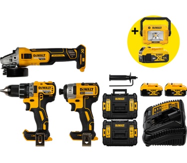 DeWalt DCK384P2T-QW 18V Comboset DCD796 Accuklopboormachine + DCF887 Slagschroever + DCG405 Haakse slijper met 2 accu's 5.0Ah en lader
