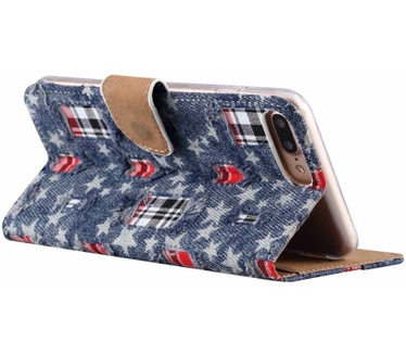 Spijkerbroek print lederen Bookcase hoesje voor de Apple iPhone 7 Plus - Blauw (Apple iPhone 7 Plus) Blauw