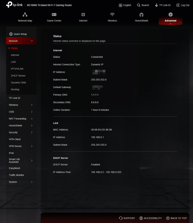 GE800 Instellingenmenu