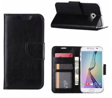 Luxe lederen Bookcase hoesje voor de Samsung Galaxy S6 - Zwart (Samsung Galaxy S6) Zwart