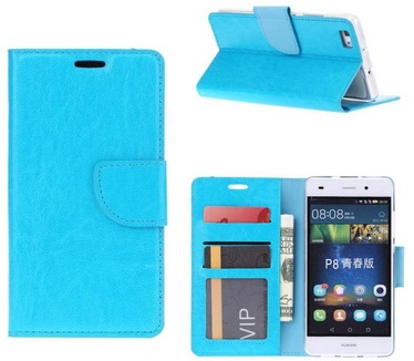 Luxe Lederen Bookcase hoesje voor de Huawei P8 Lite - Blauw (Huawei P8 Lite) Blauw