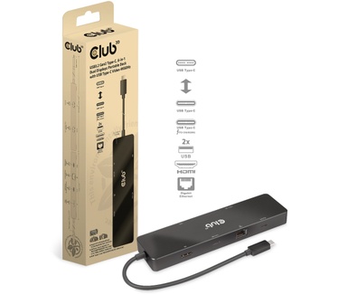 Club 3D USB3.2 Gen2 Type-C, 6-in-1 Dual Displays Portable Dock with USB Type-C Video 4K60Hz