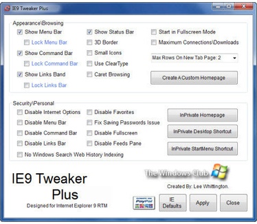 IE9 Tweaker Plus screenshot (481 pix)