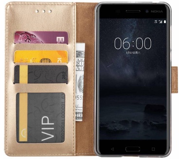 Luxe Lederen Bookcase hoesje voor de Nokia 6 - Goud (Nokia 6) Goud