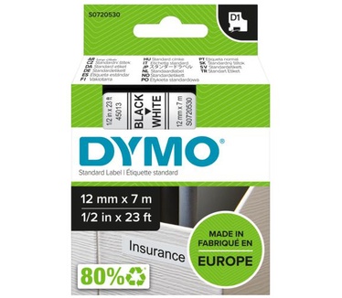 Dymo D1 -Standard Labels - Black on White - 12mm x 7m