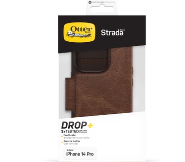 Otterbox OtterBox Strada-hoesje voor iPhone 14 Pro, schokbestendig, valbestendig, lederen folio met kaarthouder, 3x getest volgens militaire standaard, Espresso