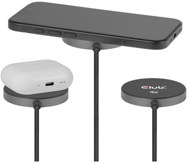 Club 3D CAC-3027 Qi2 25W draadloze oplader zwart Qi 2.2 MagSafe-compatibel magnetisch pad