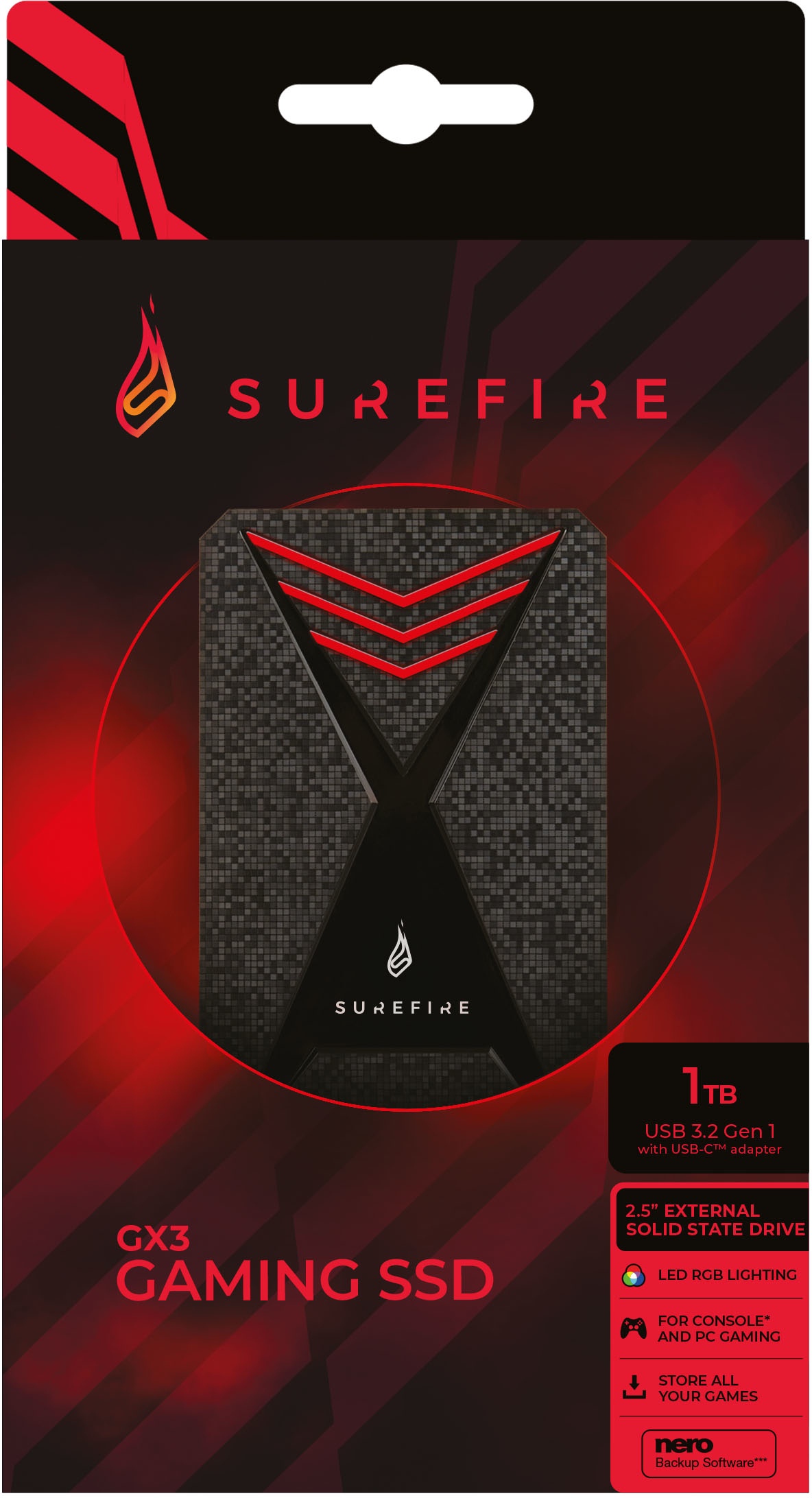 SureFire Gaming SSD 1 TB – Externe SSD Für PS5, Xbox, PC & Mac, Mit RGB-Beleuchtung, USB 3.2