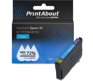 PrintAbout Huismerk Epson 35 (C13T35824010) Inktcartridge Cyaan
