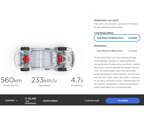 Tesla Model 3 prijsweergave